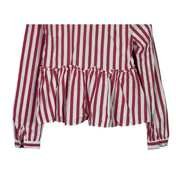 Zara striped Long Sleeve Peplum Fitted Bodice Lightweight Blouse S Red White - Picture 7 of 15